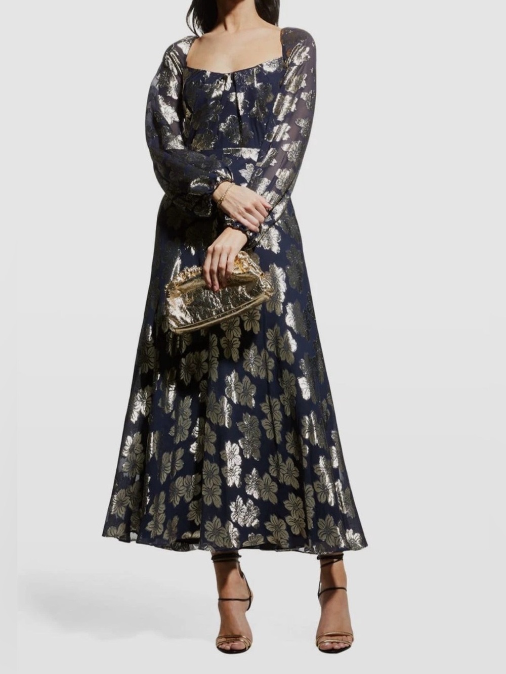 Lela Rose New Silk Long Sleeve Long Dress Size 6